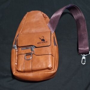 Men's Tan Leather Sling Bag - Compact Crossbody